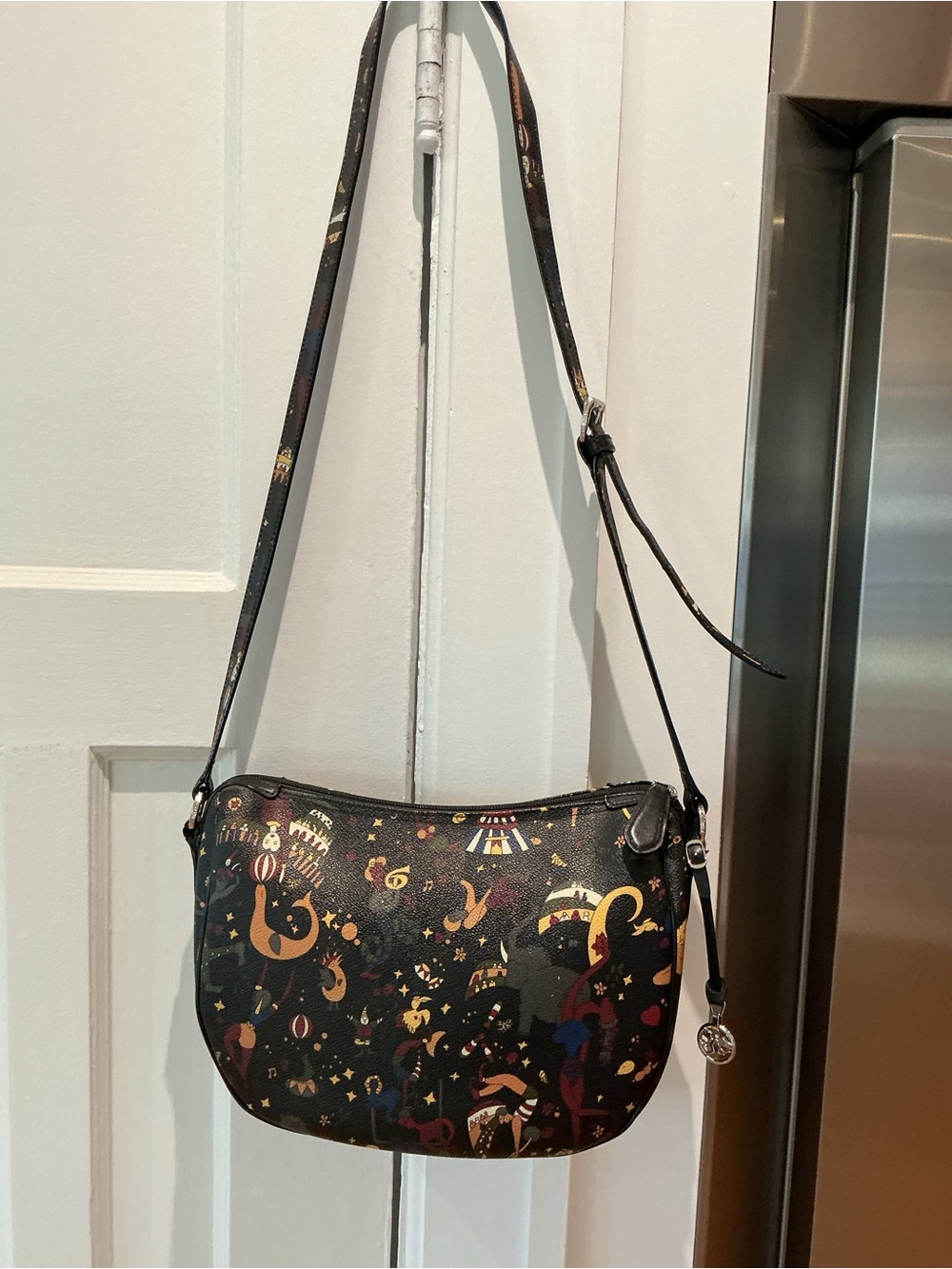 Piero Guidi Black Printed Crossbody Shoulder Bag